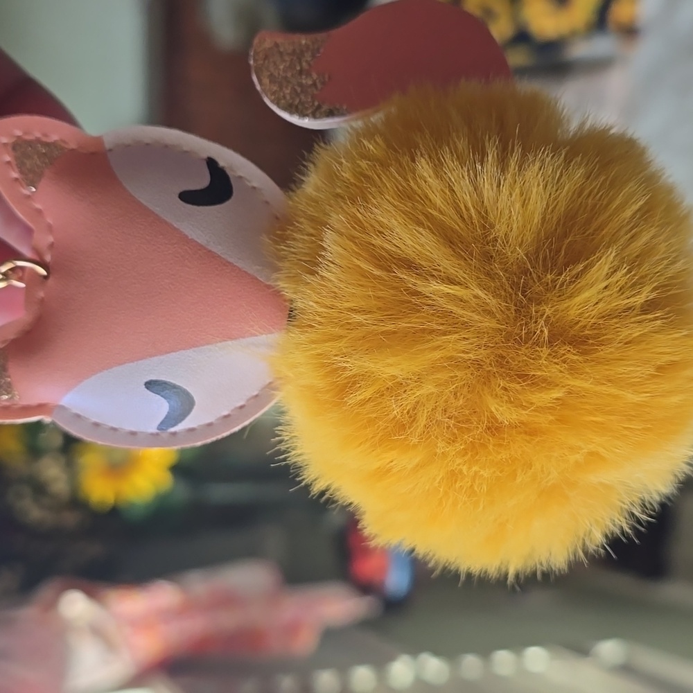 Cute Fox Keychain with Yellow Pom Pom
